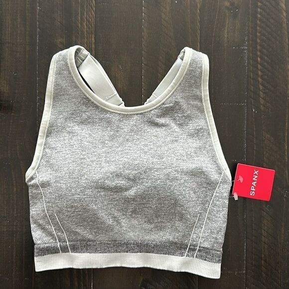 NWT Spanx Spacedye Cloudy Gray Seamless Sculpt Sports Bra S Padded Crisscross - Picture 6 of 9